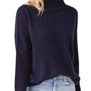 Vince Boiled Cashmere Funnel Neck Pullover Sweater Navy Blue Size S